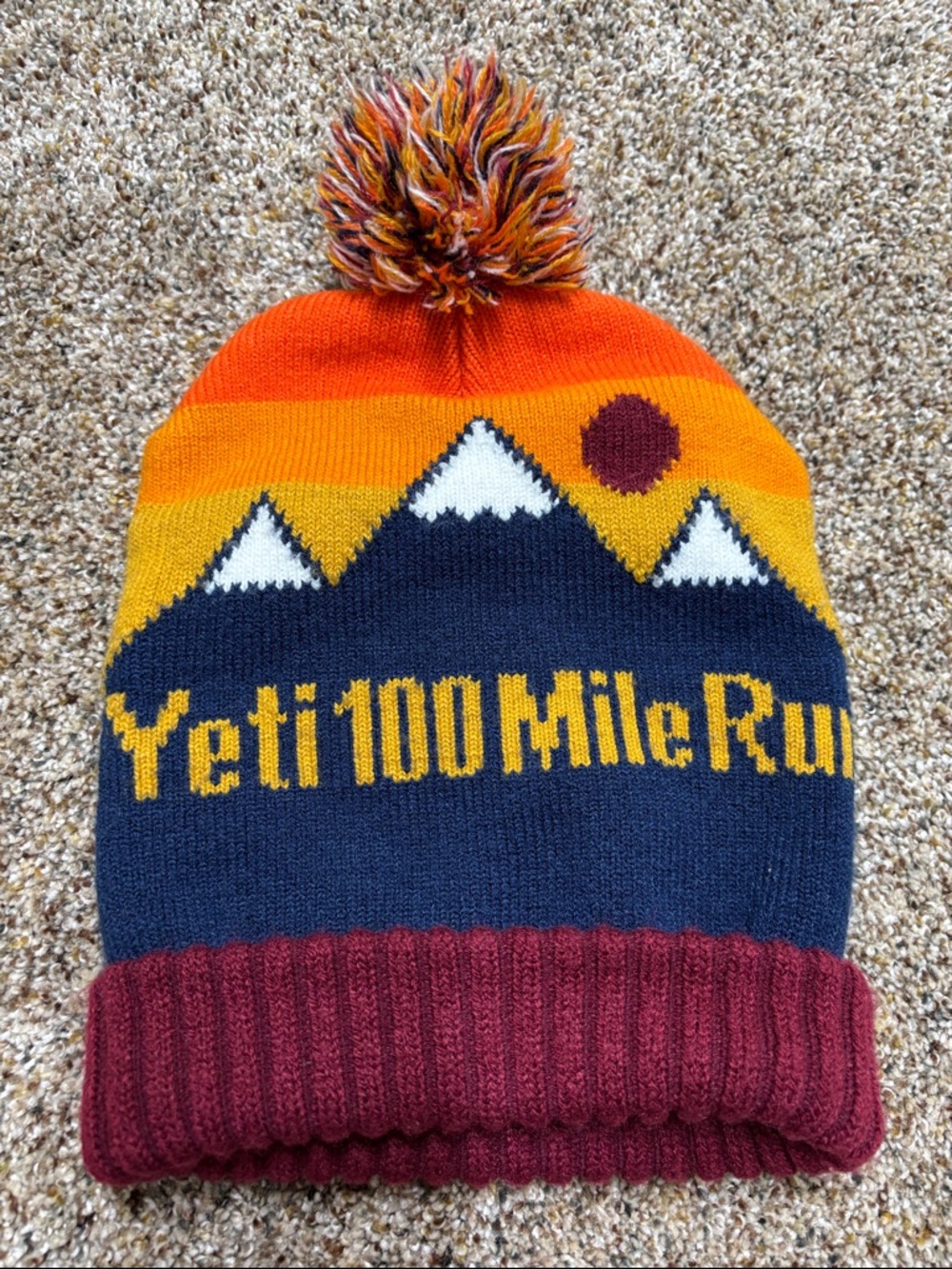 Yeti Orange Navy Burgundy Pom Pom Knit Beanie/Toboggan
